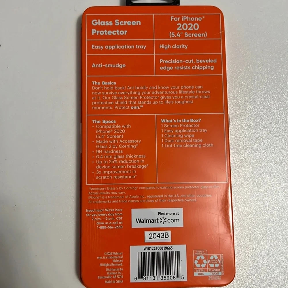 NWT Onn. Glass Screen Protector for iPhone 12 Mini w/ Application Tray
